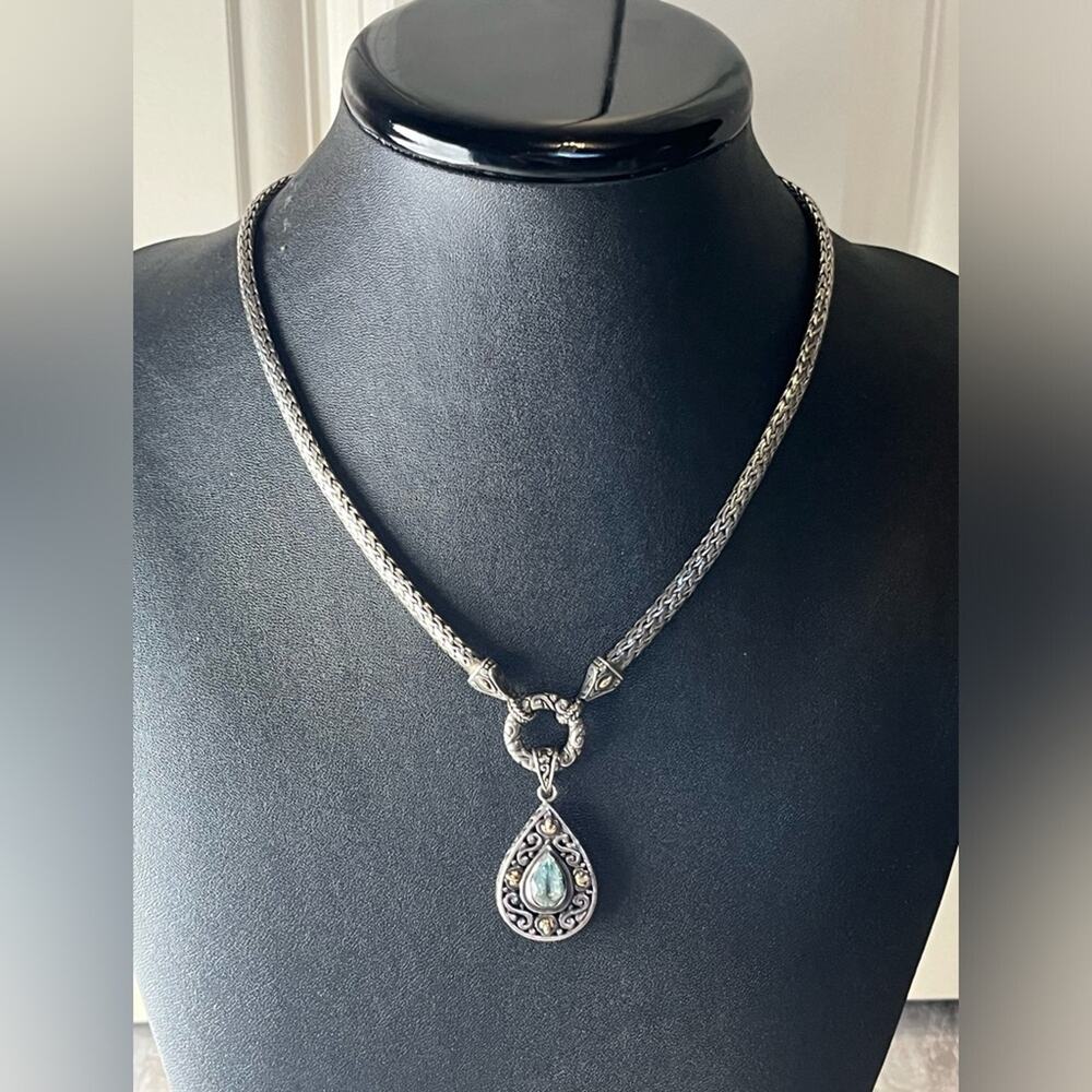 OS 925 braided Sterling 18k gold necklace with sapphire pendant